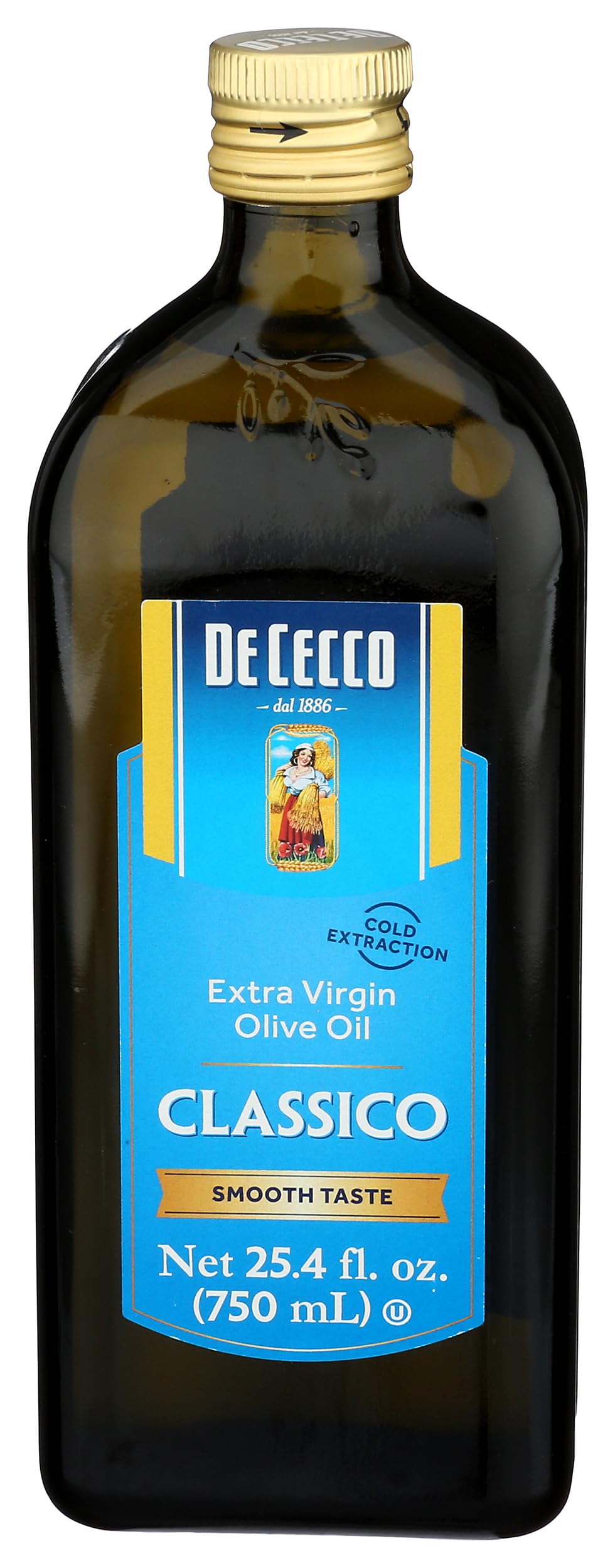 De Cecco Classico olive oil bottle, front view, versatile for cooking