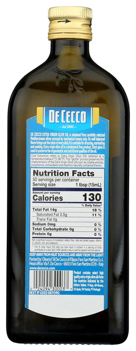 De Cecco Classico olive oil pouring action, perfect for sautéing and finishing