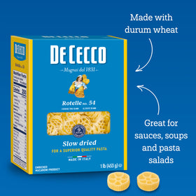 De Cecco Rotelle No. 54 with creamy sauce, kid-friendly bite.