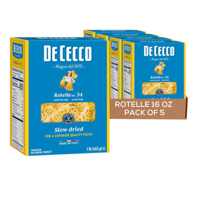 De Cecco Rotelle No. 54 plated with sauce, wheel-shaped pasta ideal for hearty tomato sauces.