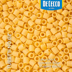 Slow-dried durum wheat De Cecco Tubetti No. 62 preserves aroma and bite.