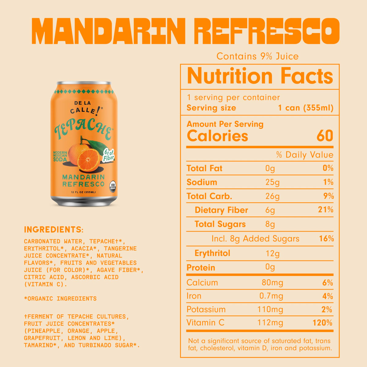 De La Calle Tepache Mandarin glass-serve reveals bright citrus aroma and sparkling texture for a hot day