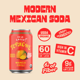 De La Calle Tepache Mango Chili pour suggests easy serving and vibrant aroma.