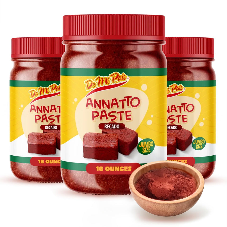 De Mi Pais annatto paste jar highlighting rich color for authentic Latin dishes