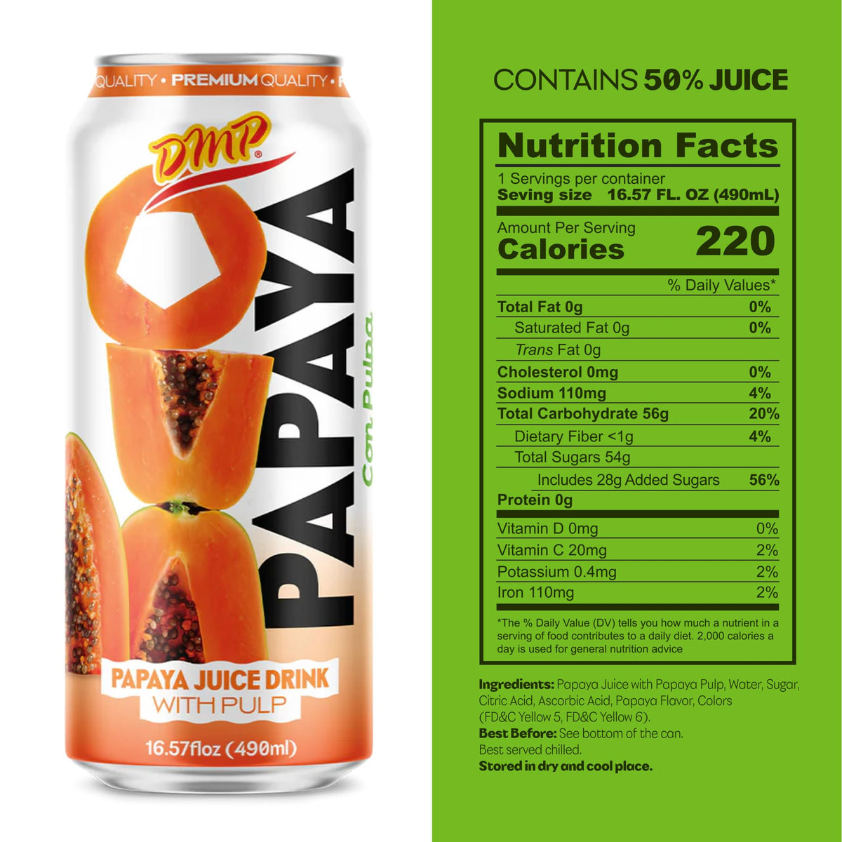 De Mi Pais Papaya Juice label closeup communicates quality and organic experience.