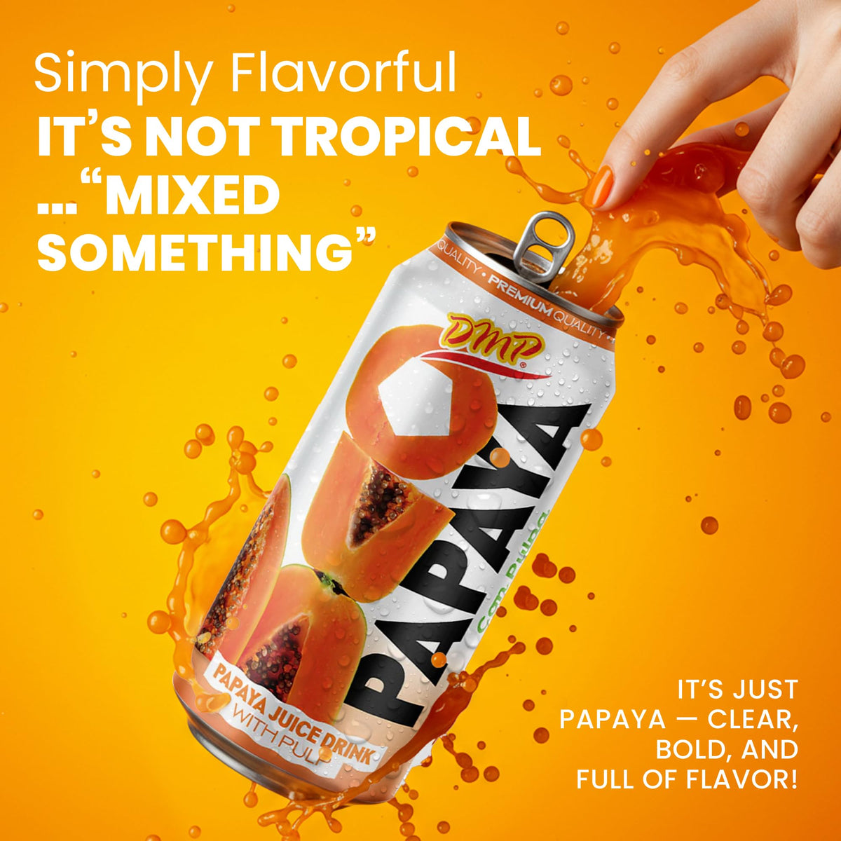 De Mi Pais Papaya Juice being poured into a glass evokes tropical aroma.