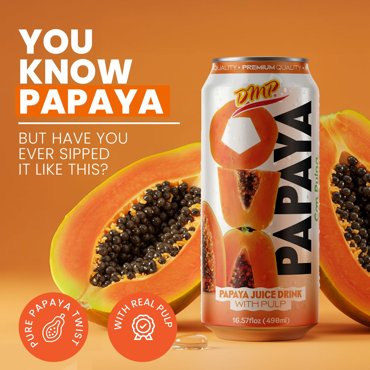 De Mi Pais Papaya Juice with pulp shows visible pulp for textured fruit experience.