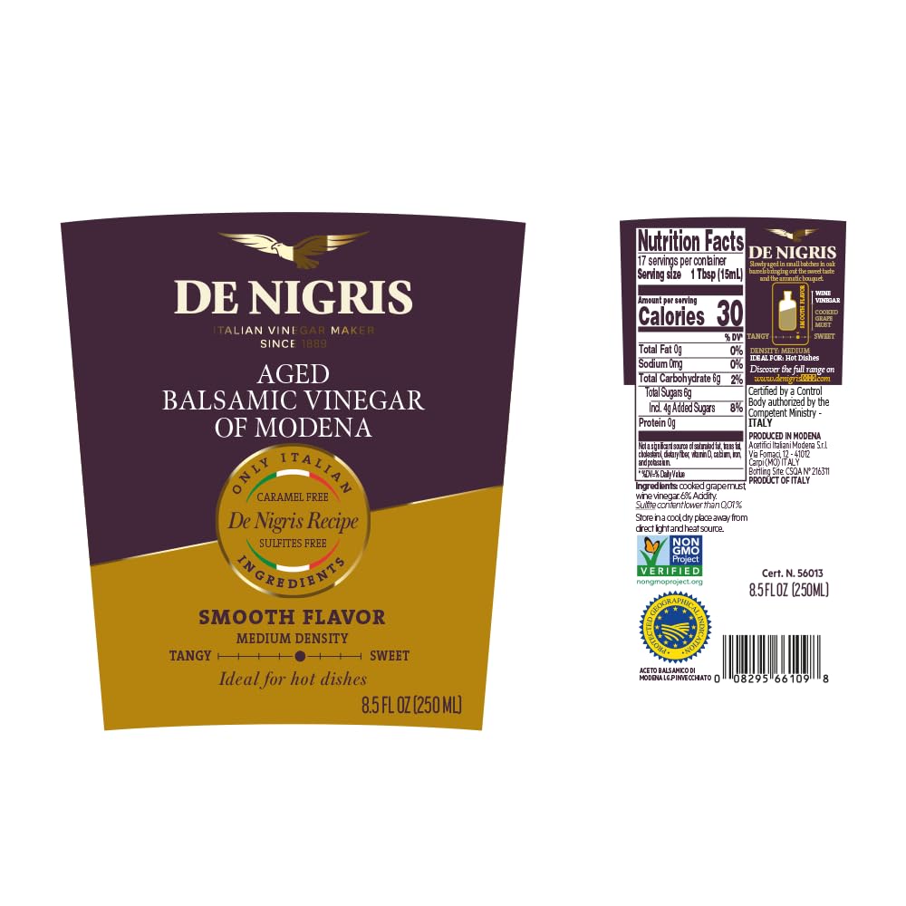 De Nigris balsamic aging in antique casks shown in close-up pour