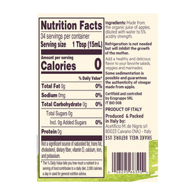 De Nigris bottle label highlights organic ingredients and the Mother