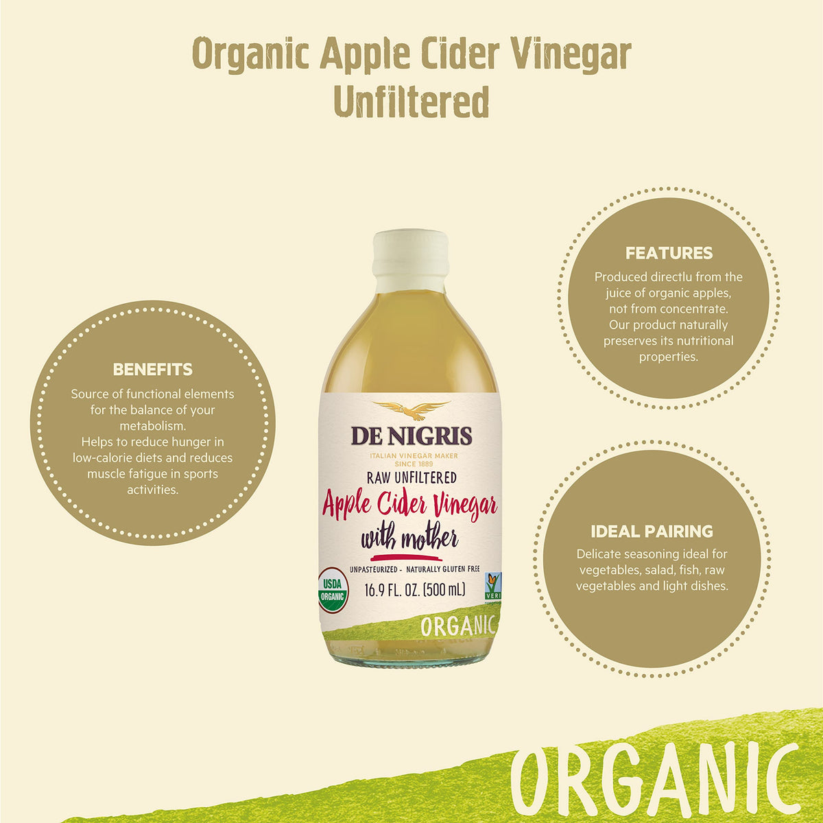 De Nigris Organic Apple Cider Vinegar with Mother detail