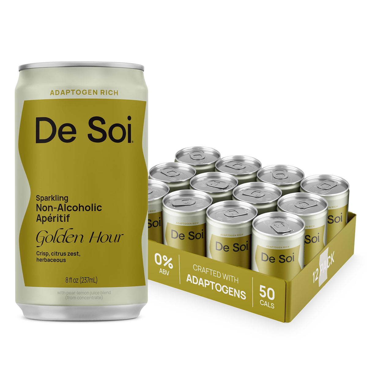 De Soi Golden Hour bottle front label for mindful, alcohol-free sipping.