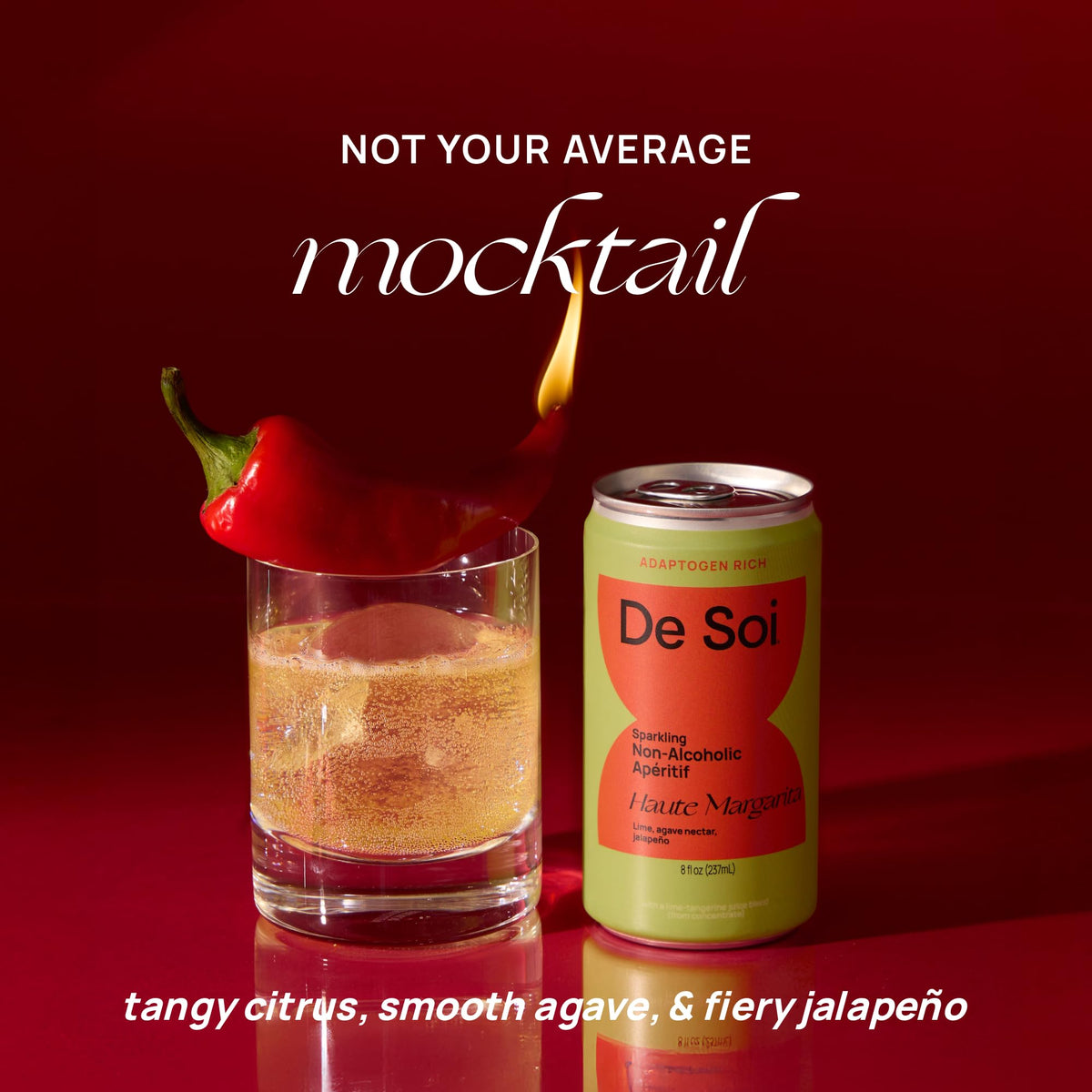 Haute Margarita glass over ice, bright citrus, mocktail appeal.