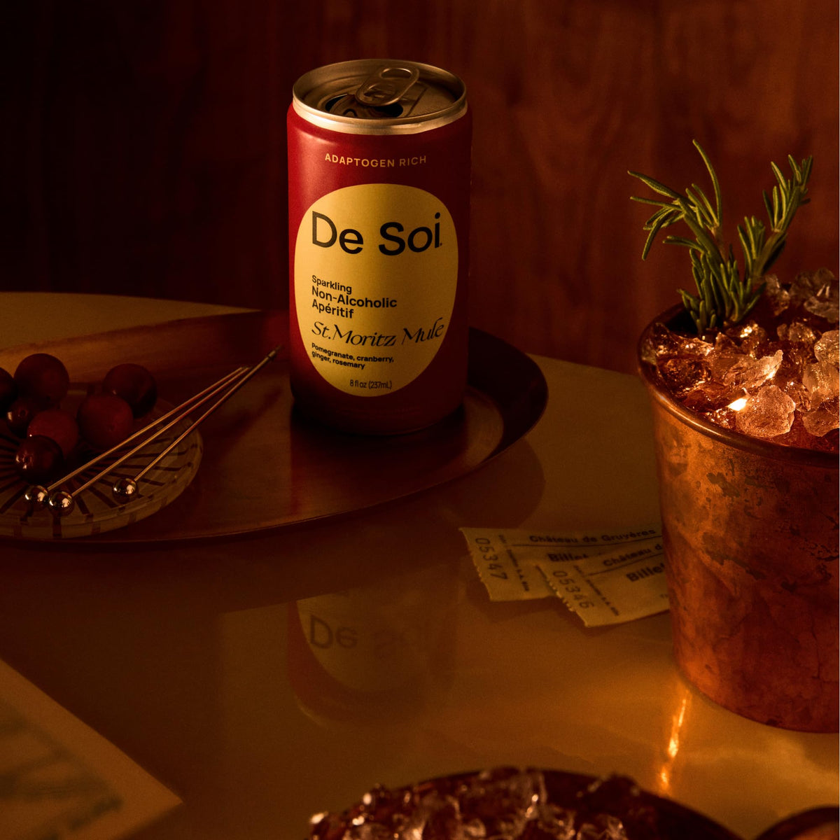 De Soi St. Moritz Mule packaging highlighting gluten-free and vegan traits