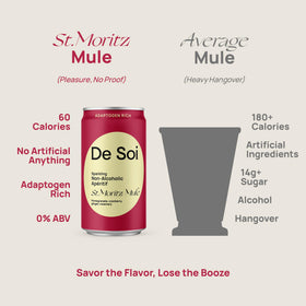 Close-up of De Soi St. Moritz Mule glass showing rich ruby color and fizz