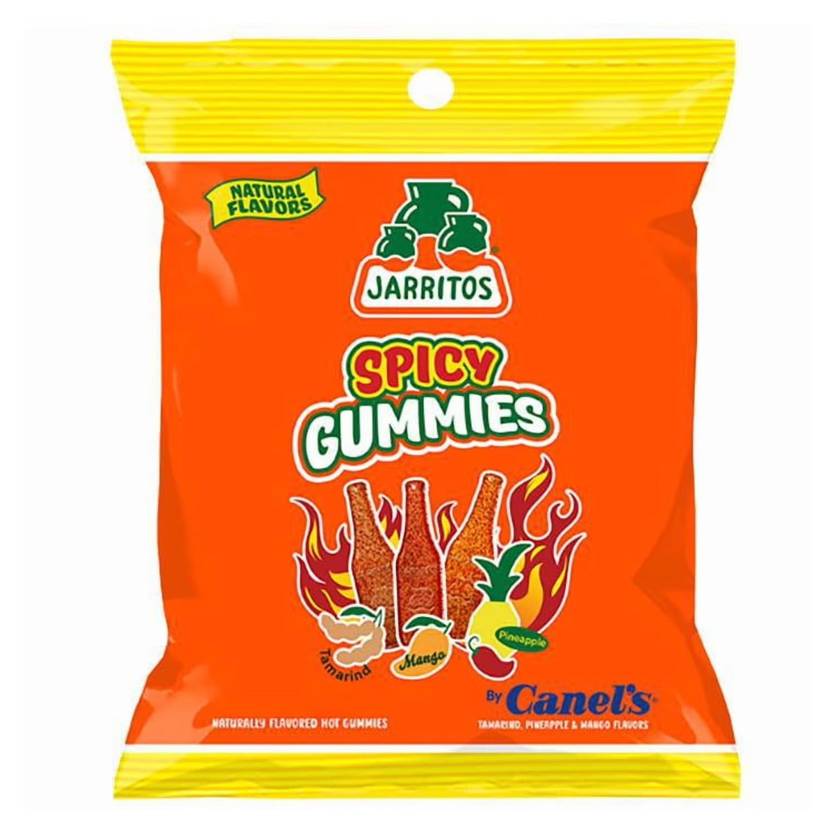 Jarritos Spicy Gummies close-up showing chili-lime dust and fruity notes