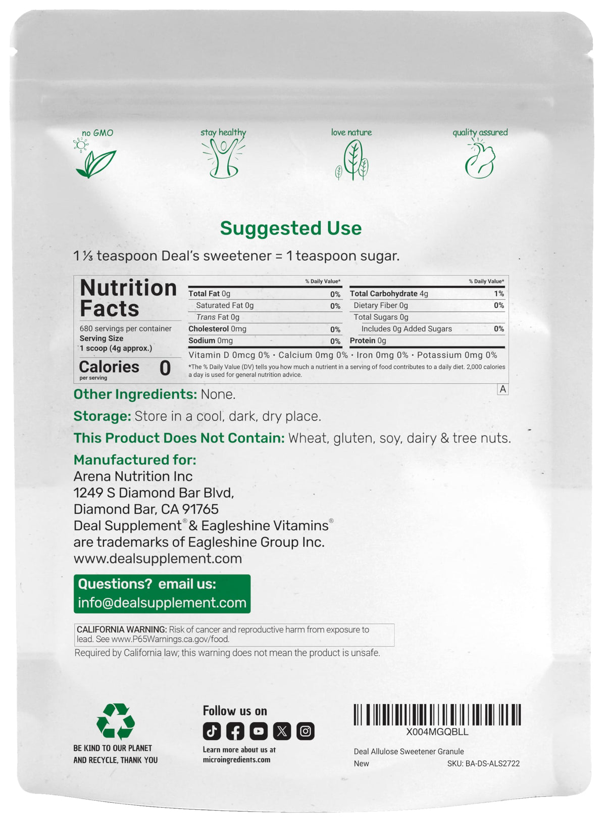 Deal Supplement Allulose plant-based sweetener suitable for vegans and keto