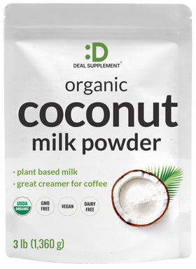 DEAL SUPPLEMENT Coconut Milk Powder packaging front, bulk 3lb supply for keto and vegan diets