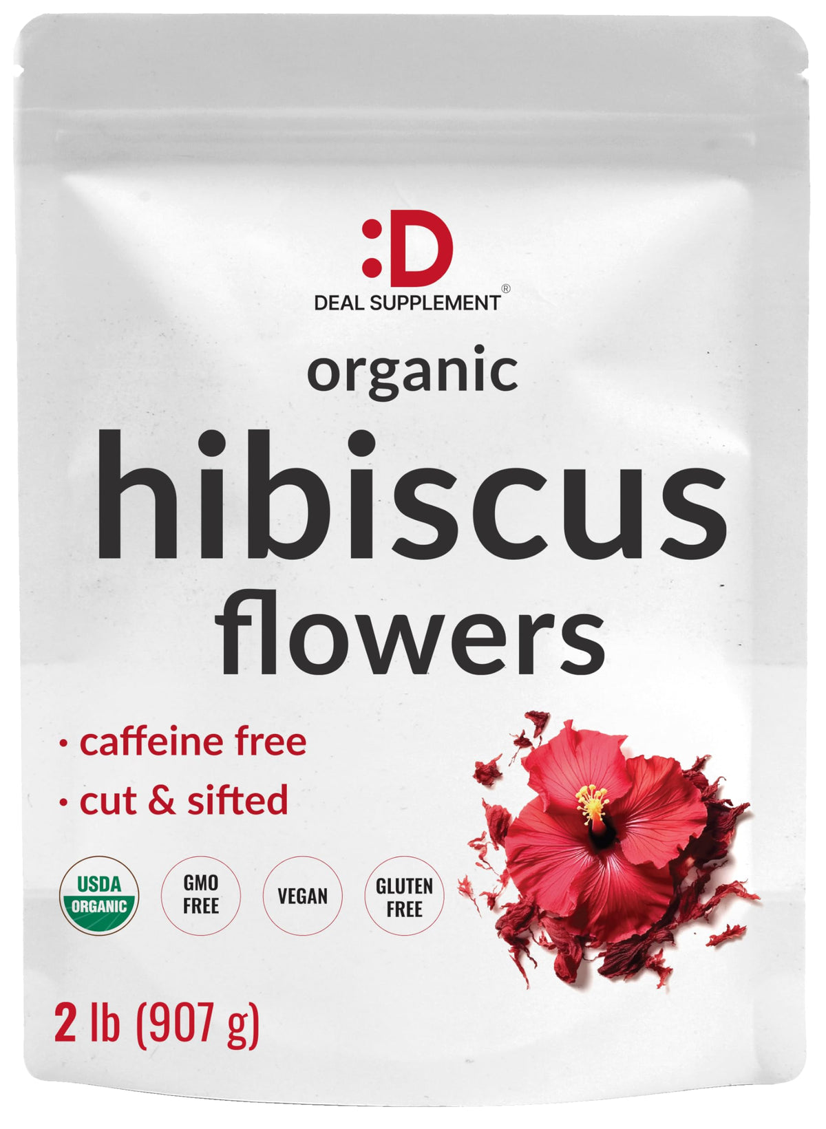 DEAL SUPPLEMENT dried hibiscus flowers in a 2 lb bag for caffeine-free tea and vibrant brews.