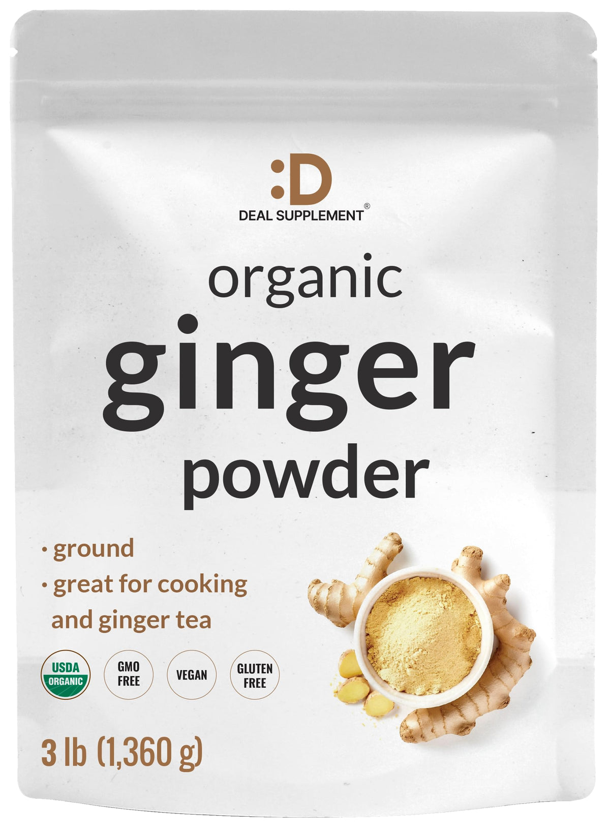 Deal Supplement organic ginger powder 3lbs packaging ready for easy kitchen use