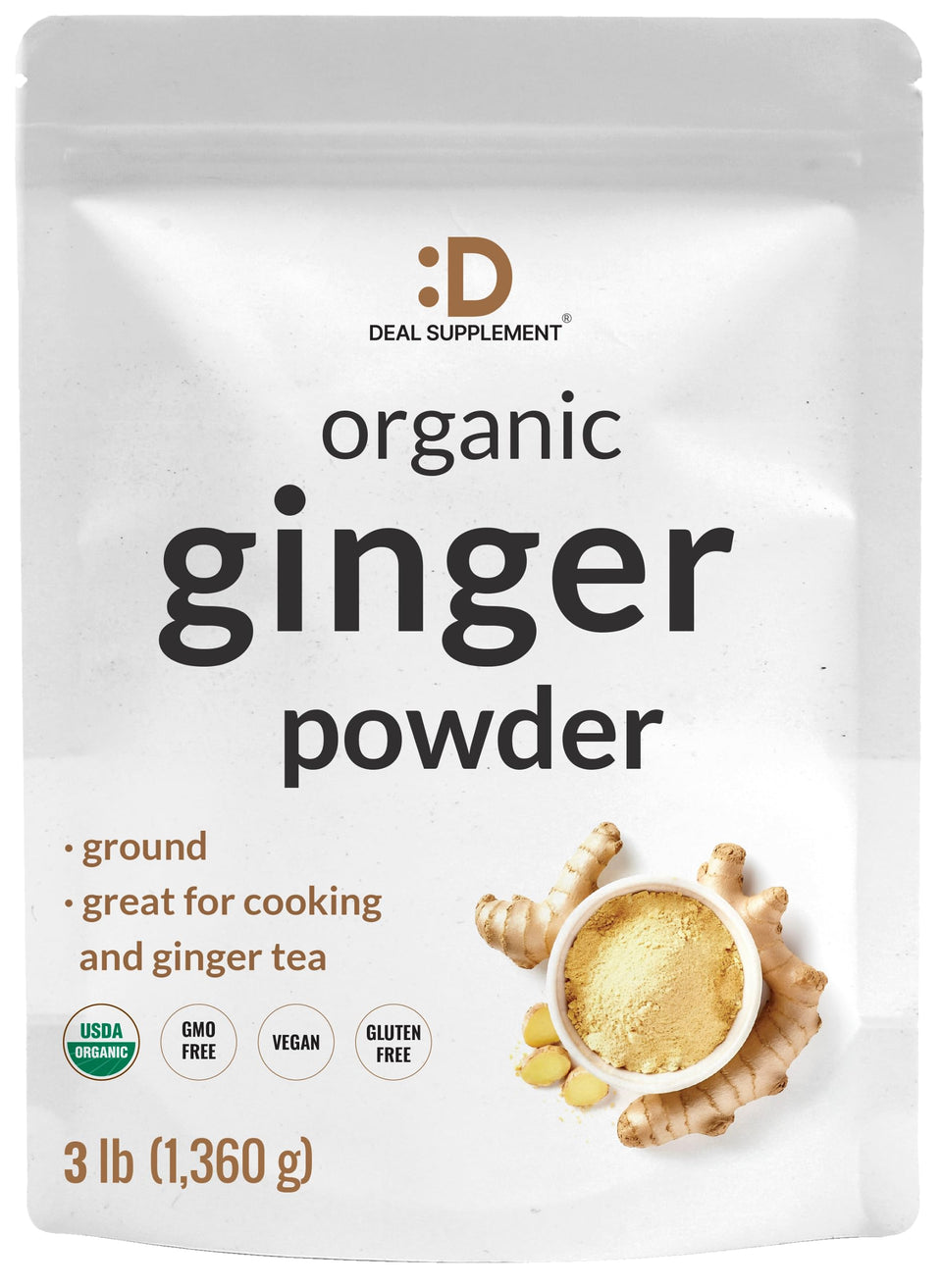 Deal Supplement organic ginger powder 3lbs packaging ready for easy kitchen use