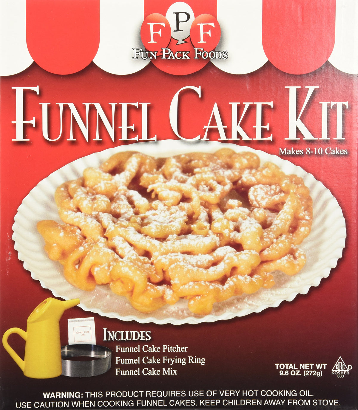 Dean Jacobs funnel cake kit box; authentic mix for quick at-home treats.
