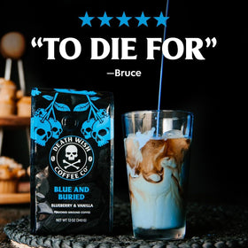 Close-up of Death Wish pods shows rich beans and blueberry notes