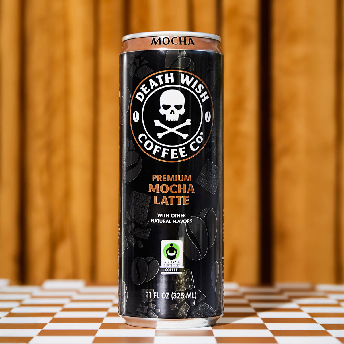 Death Wish Coffee 8g protein boost graphic suggests satisfying energy support.