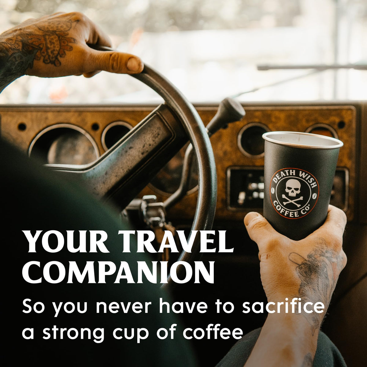 Death Wish Coffee arabica-robusta beans mix, bold flavor profile with robust aroma.