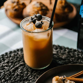 Death Wish Coffee blueberry hot brew steam evokes intense flavor and energy.