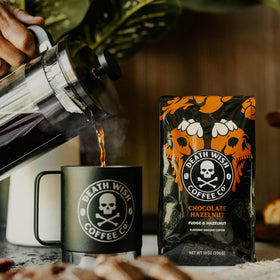 Death Wish Chocolate Hazelnut packaging opened invites tasting experience.