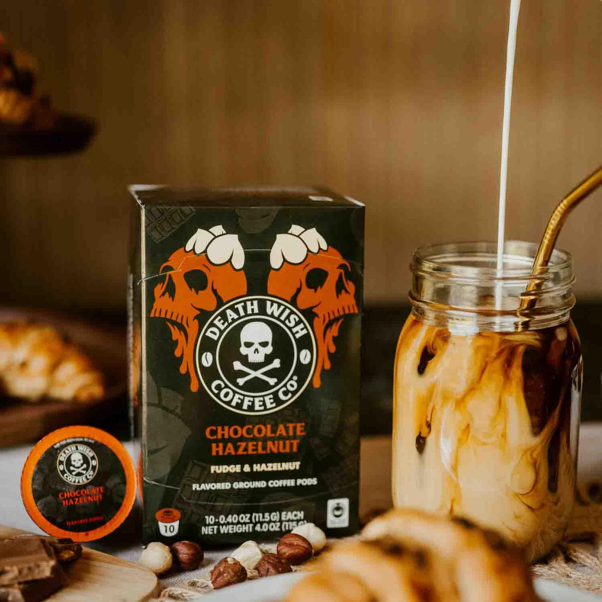 Brewed cup with rich chocolate-hazelnut finish for a smooth sip