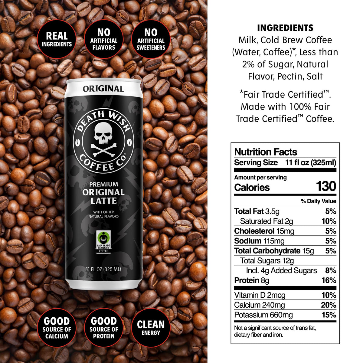 Death Wish Coffee Classic Cold Brew Latte glass serve highlights creamy texture and strong finish