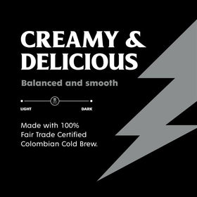 Death Wish Coffee Classic Cold Brew Latte label detail shows fair trade sourcing