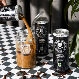 Death Wish Coffee Classic Cold Brew Latte on-the-go moment suggests caffeine boost anywhere
