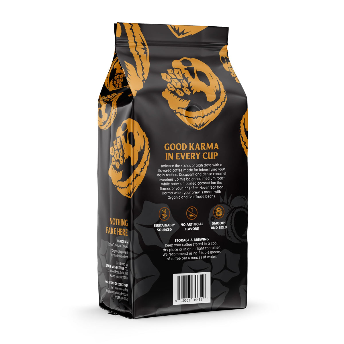 Death Wish Coffee coconut caramel ground coffee brewing scene for a bold morning ritual