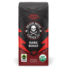 Death Wish Coffee dark roast beans close-up with bold aroma for mornings