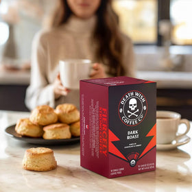 Death Wish Coffee dark roast pods morning ritual visual for daily caffeine.