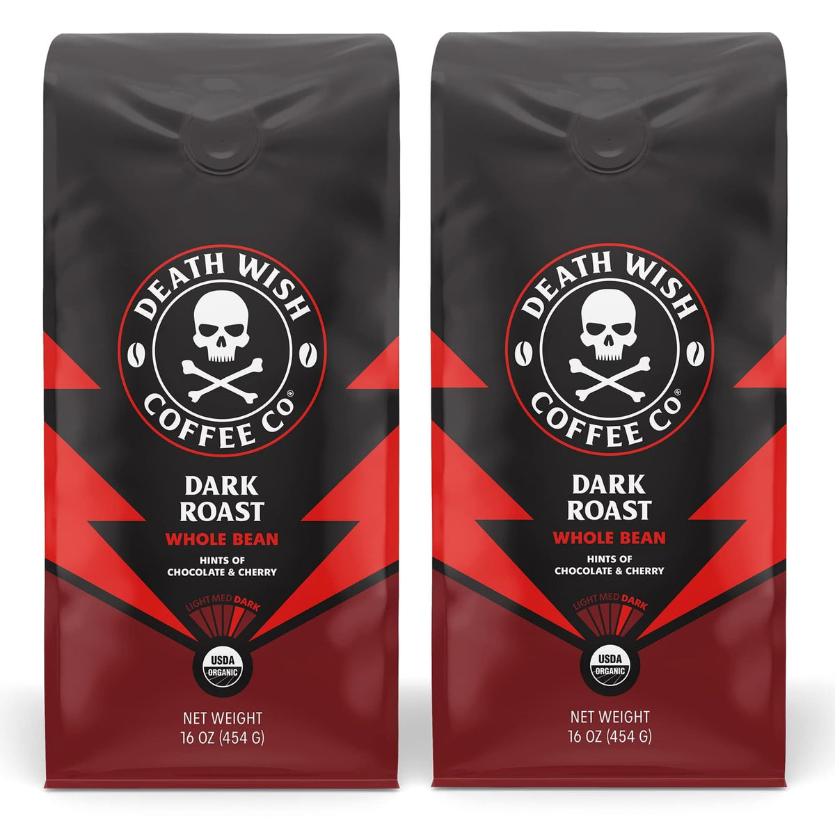 Death Wish Coffee dark roast two-pack box on display for bold mornings
