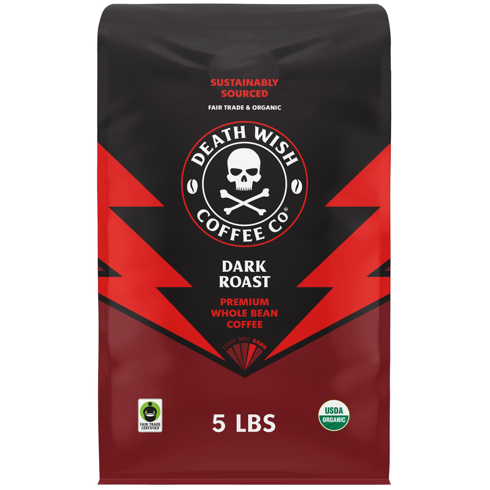 Death Wish Coffee dark roast whole bean 80 oz with bold aroma for energized mornings