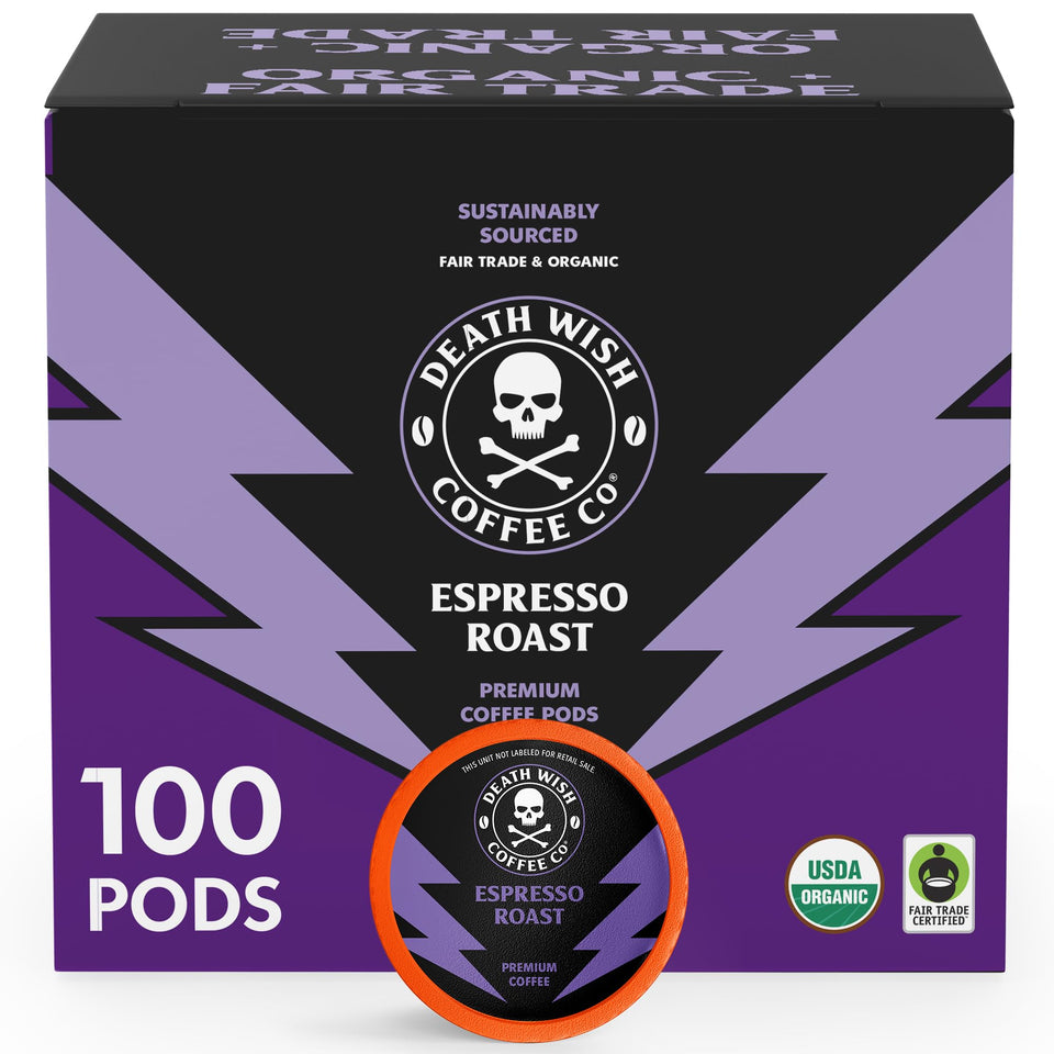 Death Wish Coffee Espresso Roast Pods provide a bold, high-caffeine start to your morning
