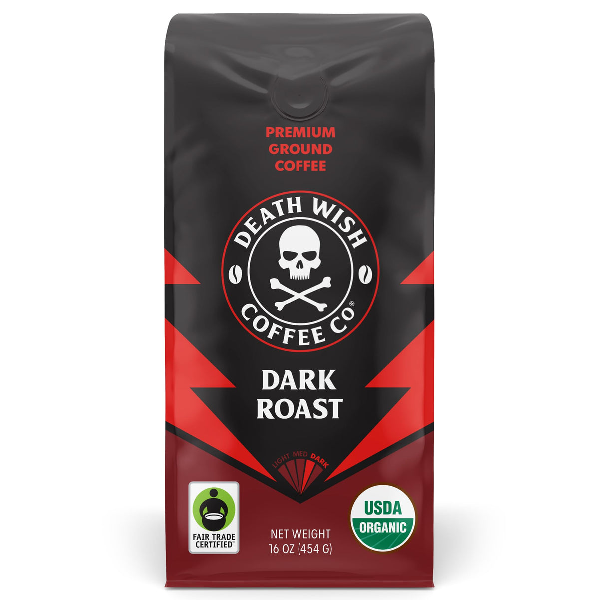 Death Wish Coffee ground pack with bold aroma, ideal for a morning boost