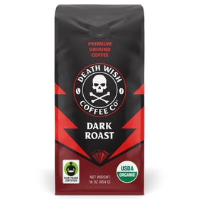 Death Wish Coffee ground pack with bold aroma, ideal for a morning boost