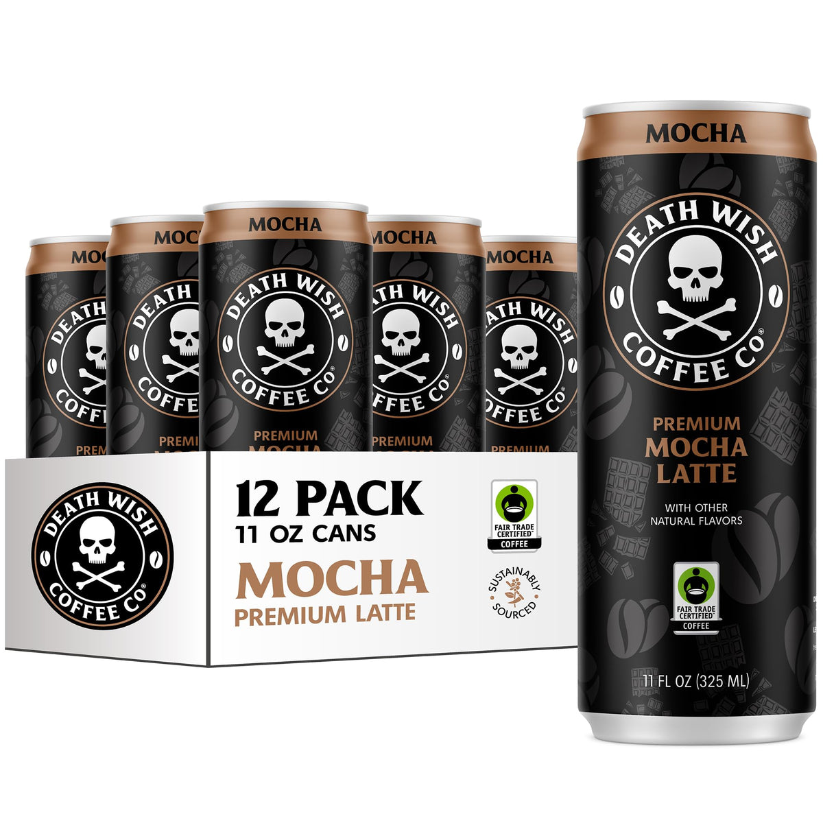 Death Wish Coffee mocha latte can shows bold flavor for on-the-go energy.