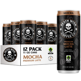 Death Wish Coffee mocha latte can shows bold flavor for on-the-go energy.