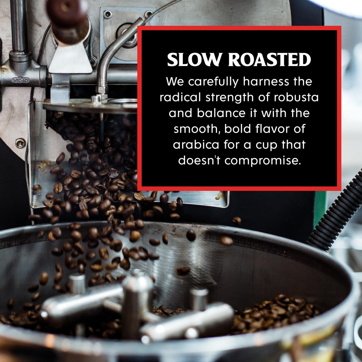 Death Wish Coffee packaging highlights sustainability and responsible sourcing.