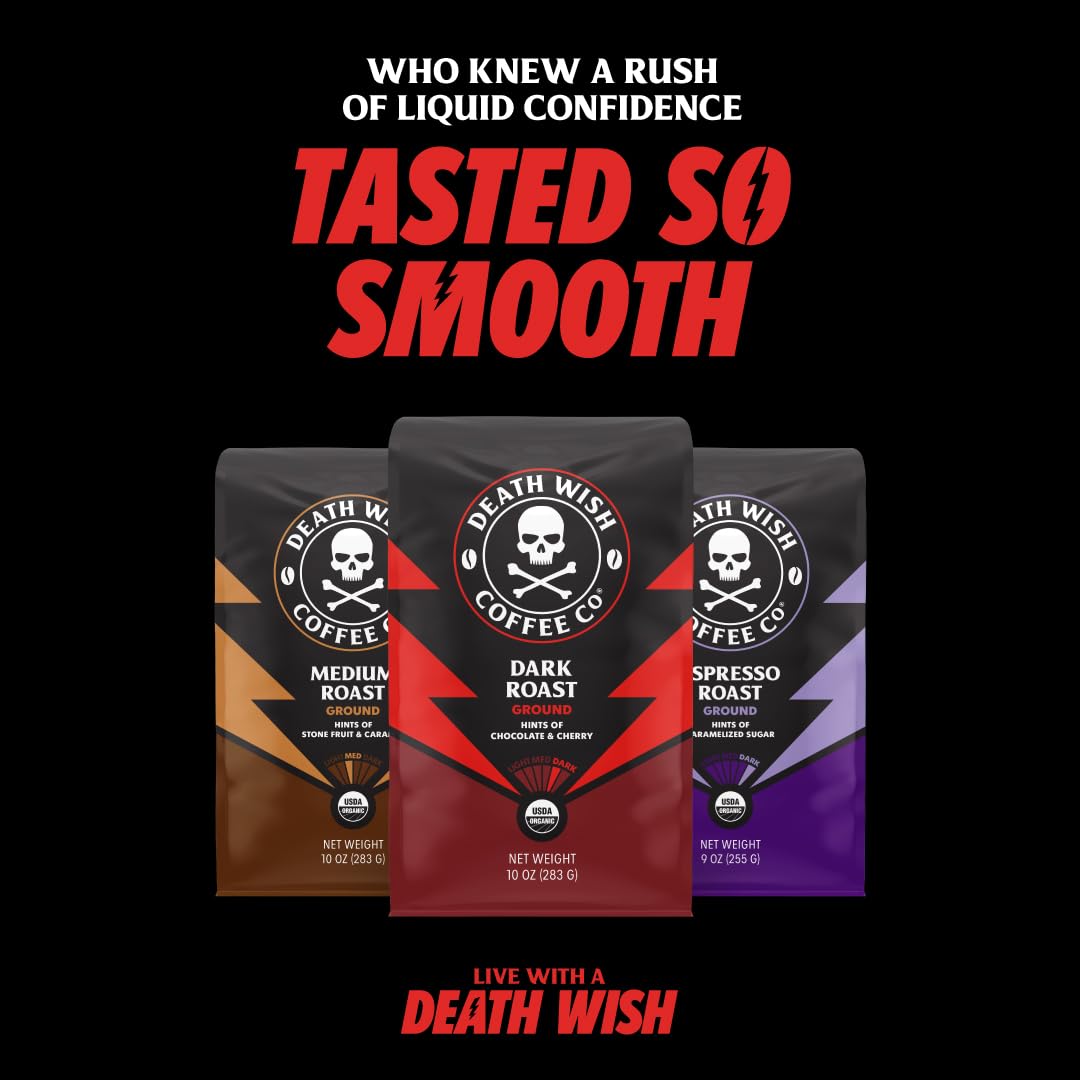 Death Wish Coffee ready-to-use pods in a kitchen setting.