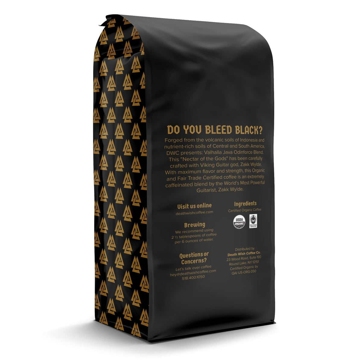 Death Wish Coffee Valhalla Java medium-body brew shot signals balanced mouthfeel.