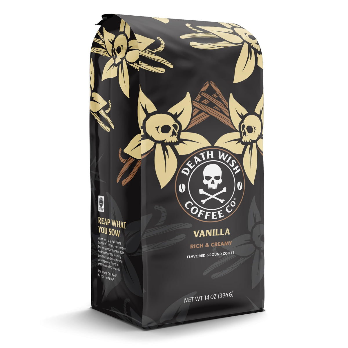Death Wish Coffee Vanilla Ground Coffee morning ritual with strong aroma.