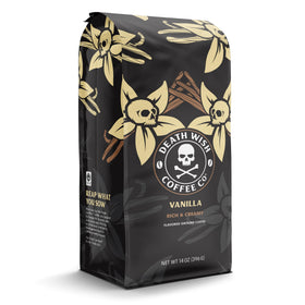 Death Wish Coffee Vanilla Ground Coffee morning ritual with strong aroma.