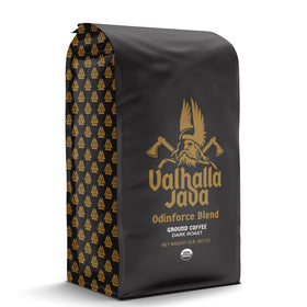 Brewing Death Wish Valhalla Java, a steaming cup with potent caffeine and aroma.